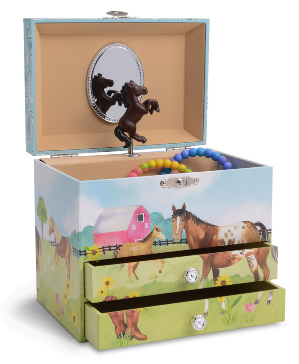 Jewelkeeper Musical Jewelry Box with 2 Pullout Drawers, Horse and Barn Design, Home on The Range Tune