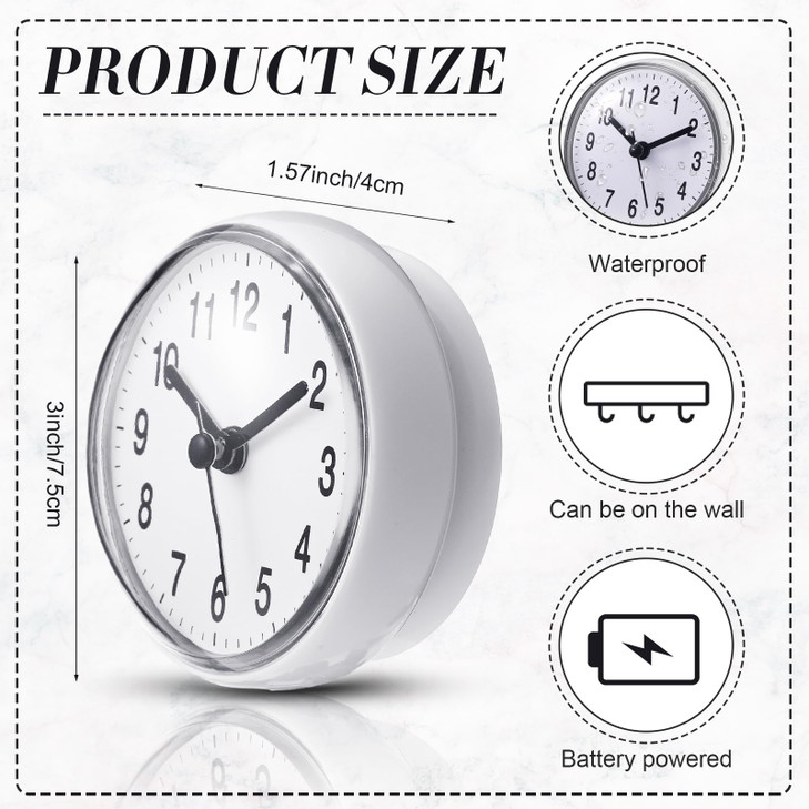 Weewooday Waterproof Bathroom Clock Small Digital White Shower Wall Clock with Easy Reading Face for Bathroom Pool Supplies(Suction Cup)