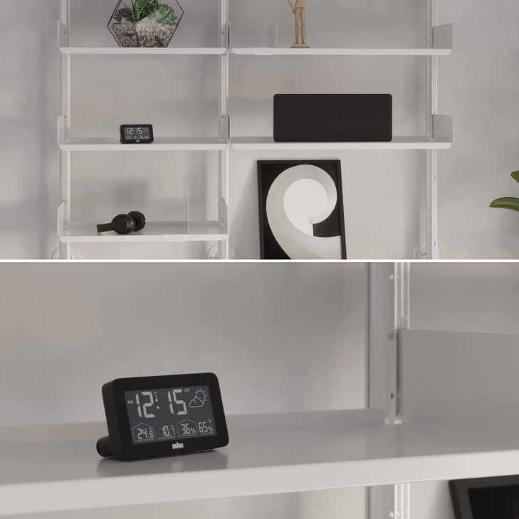 Braun Digital Weather Station Clock with Indoor and Outdoor Temperature and Humidity, Forecast, LCD Display, Quick-Set, Crescendo beep Alarm in Black