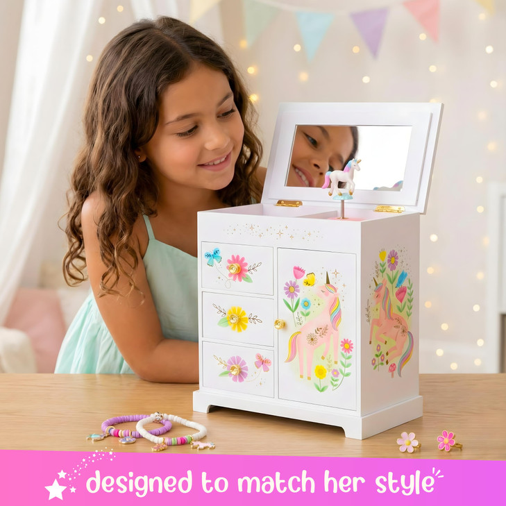 Giggle & Honey® Unicorn Musical Jewelry Box for Girls Unicorn Toys for Girls Age 4-6 Kids Jewelry Box with Drawers