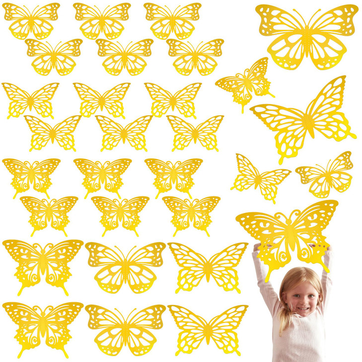 Yeaqee 24 Pcs Large Butterfly Party Decoration 3D Butterflies Wall Decor Set 2 Sizes 3 Styles Large Stickers for Birthday Baby Shower Nursery Bedroom