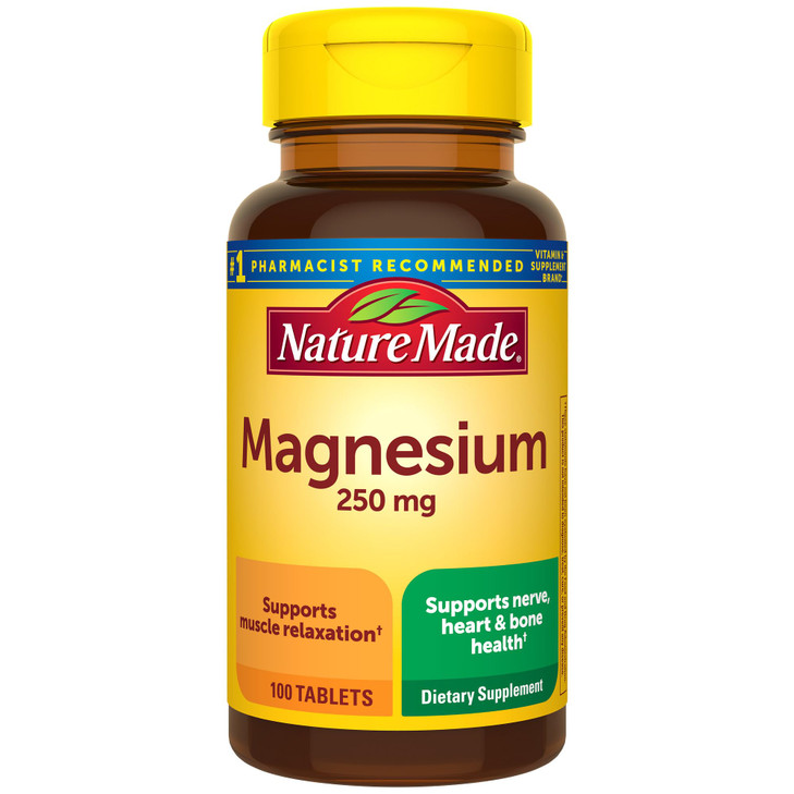 Nature Made Magnesium Oxide 250 mg, Magnesium Supplements for Men and Women, Support for Muscle, Heart, Bone and Nerve Health, 100 Tablets, 100 Day S