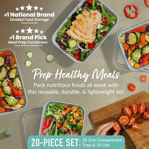 Bentgo Prep - 20-Piece 1-Compartment Reusable Meal Prep Containers with Lids, PFAS & BPA Free Materials, Durable, Microwave, Freezer, & Dishwasher Sa