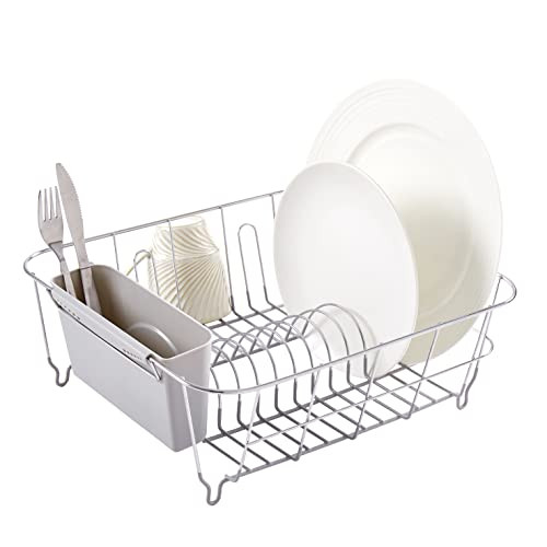 Dish Drying Rack & Cutlery Holder 2 Piece Set - Compact Sink-Fitting Dish Drainer with Rubberized Undercoating, Space-Saving Kitchen Organizer for Pl