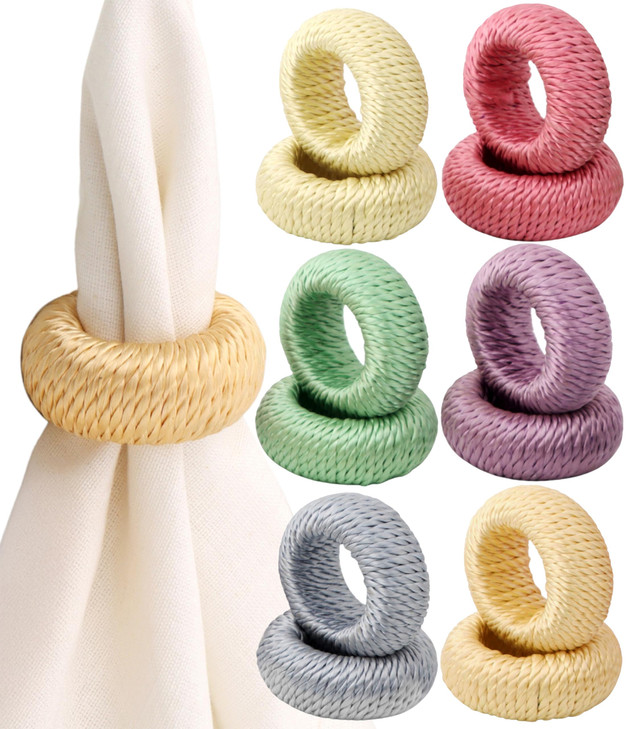 ALPHA Living HOME Woven Rayon Napkin Rings Set of 12 - Elegant Napkin Holder for Cloth Napkins for Dining Table - Boho Home Decor for Easter, Holiday