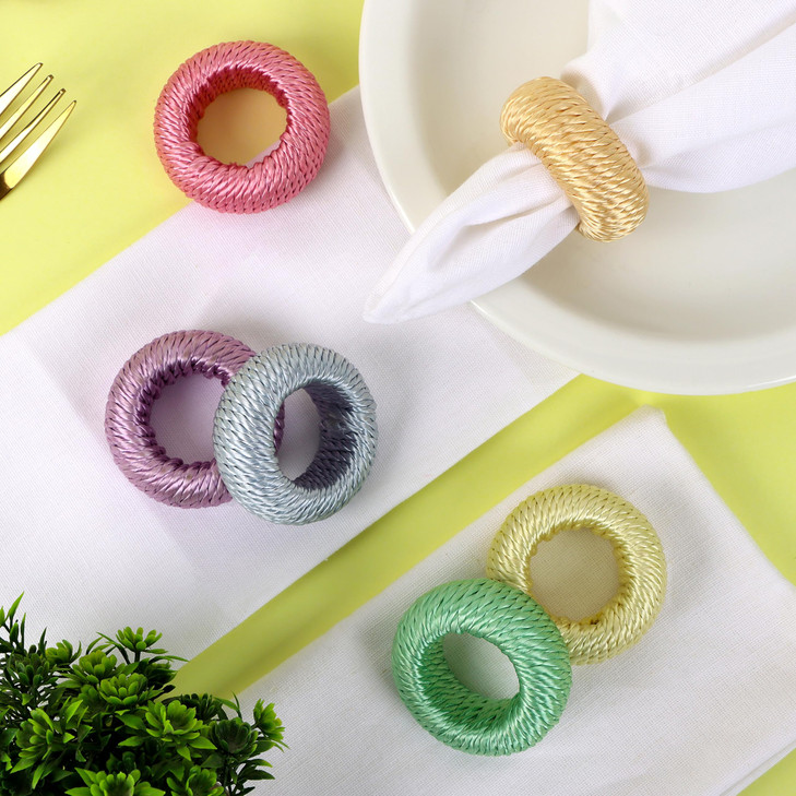 ALPHA Living HOME Woven Rayon Napkin Rings Set of 12 - Elegant Napkin Holder for Cloth Napkins for Dining Table - Boho Home Decor for Easter, Holiday