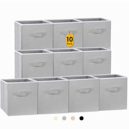 Criusia Storage Cubes, 11 Inch Cube Storage Bins for Shelves (10 Pack), Fabric Collapsible Storage Bins with Dual Handles, Foldable Cube Baskets for