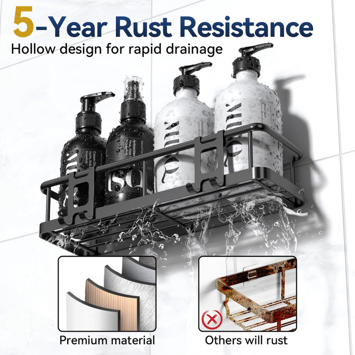 YASONIC Shower Caddy Adhesive, Rustproof Shower Shelves for Inside Shower, Large Capacity Bathroom Organizers and Storage, Shower Storage with Remova