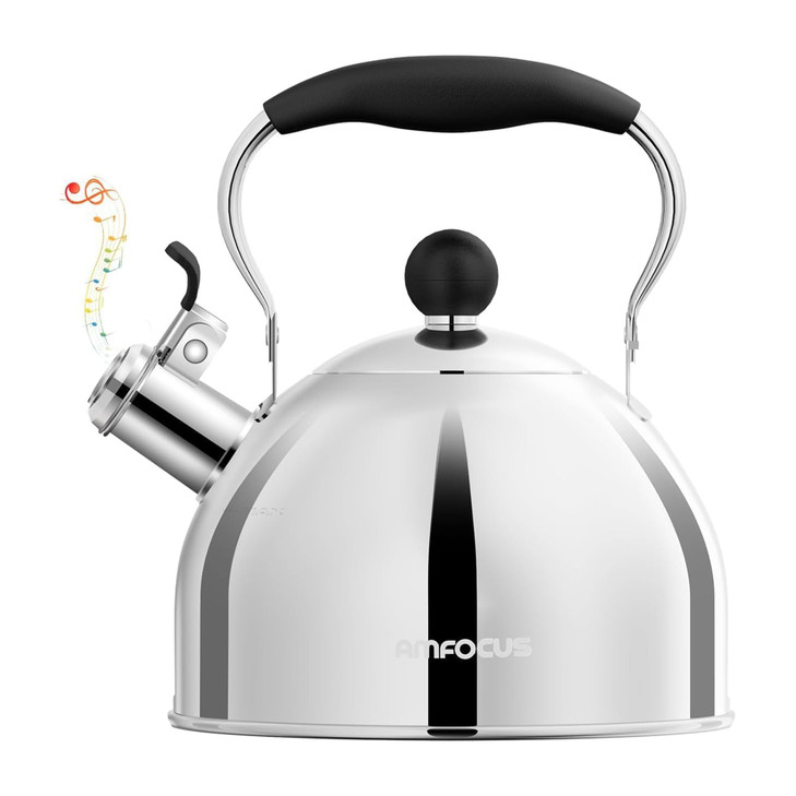 Tea Kettle, 2 Quart Stainless Steel Whistling Tea Kettle, Stovetop Whistling Teakettle Tea Pots for Stove Top with Ergonomic Folding Handle, Small Te
