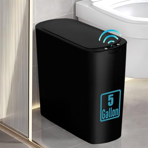 TIPGO 5 Gallon Motion Senor Bathroom Trash Can with Lid, Automatic Garbage Can Touchless, Smart Plastic Waste Basket for Narrow Spaces, Bathroom, Off