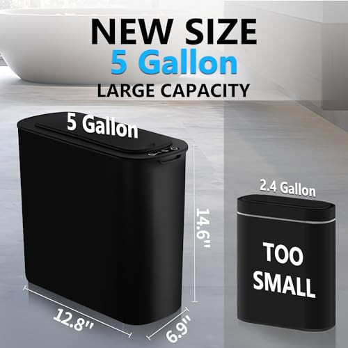 TIPGO 5 Gallon Motion Senor Bathroom Trash Can with Lid, Automatic Garbage Can Touchless, Smart Plastic Waste Basket for Narrow Spaces, Bathroom, Off