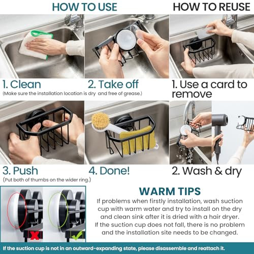 TAILI Sponge Holder with Strong Suction Cup, Dish Sponge Caddy Inside Sink Removable, Rustproof Aluminum for Sponges, Brushes, Stoppers and Scrapers