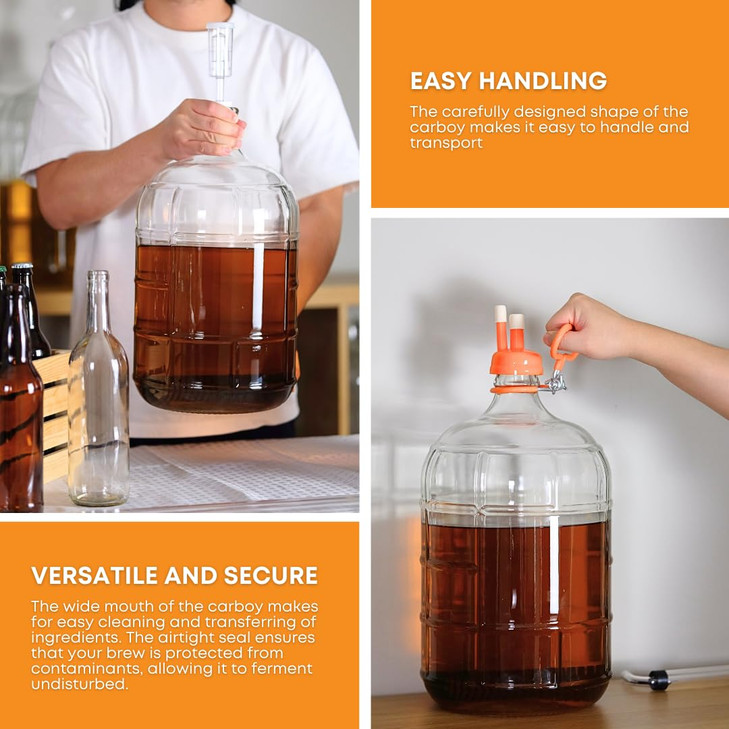 FastRack 3 Gallon Glass Carboy | Clear Fermenter for Wine & Beer | Italian Glass Carboy for Home Brewing, Fermentation Jar & Storage | Durable Wine C