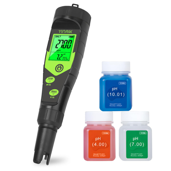 Pool Salt Tester, Digital 5 in 1 pH TDS EC Salinity Meter with Calibration Solution Kit, Simultaneous Display ppm pH for Saltwater Pool, Aquarium, Ho