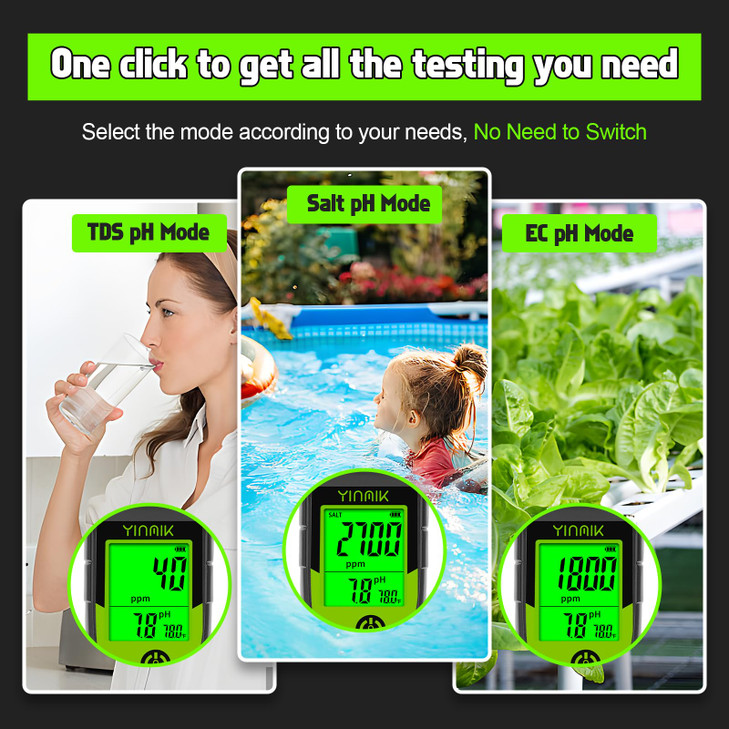 Pool Salt Tester, Digital 5 in 1 pH TDS EC Salinity Meter with Calibration Solution Kit, Simultaneous Display ppm pH for Saltwater Pool, Aquarium, Ho