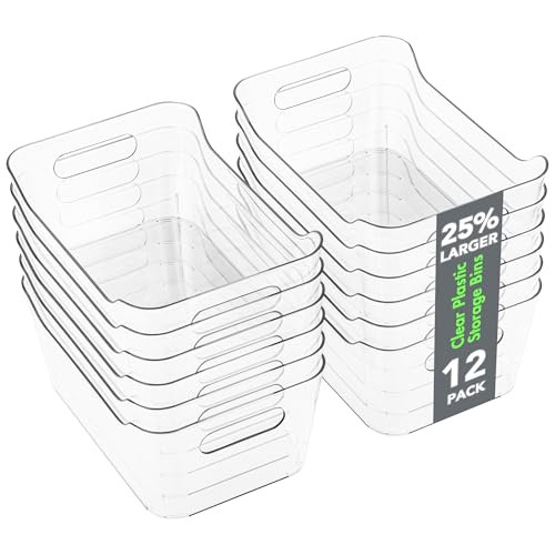 Tiawudi 12 Pack Plastic Storage Bins, Multi-Use Organizer Bins, Pantry Organizer, Clear Storage Containers for Home, Kitchen, Office, Cabinet, Shelf