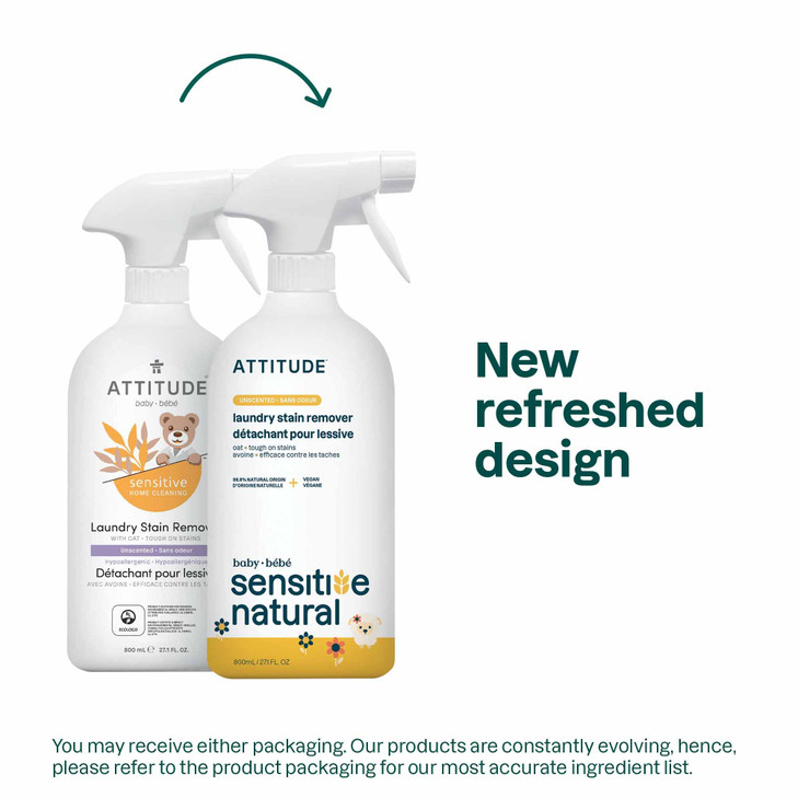 ATTITUDE Laundry Stain Remover for Baby Clothes, Plant- and Mineral-Based Ingredients, Vegan and Cruelty-free Laundry Products for Sensitive Skin, Un