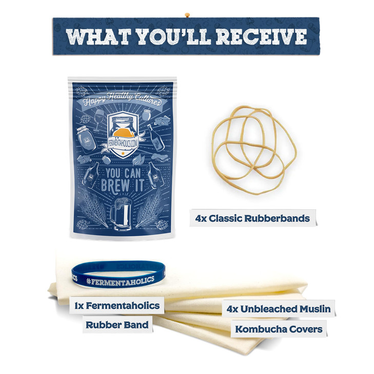 Unbleached Muslin Kombucha Covers - 4 Pack with Rubber Bands - 10" Square Fits Wide Variety Of Jar Openings - Tight Weave Keeps Flies Out - Let's You