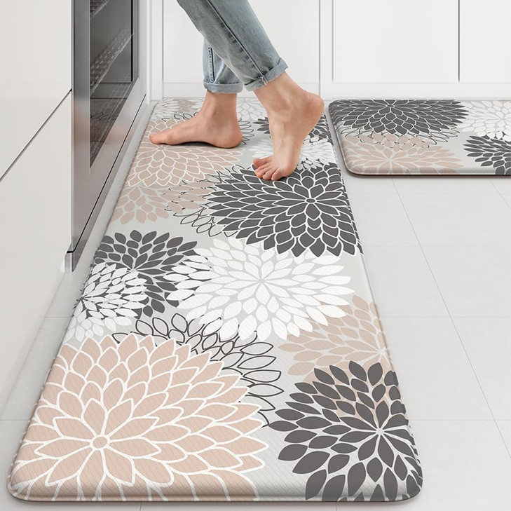 Kitchen Rugs and Mats Cushioned Anti Fatigue Kitchen Mat 2PCS Non-Skid Waterproof Boho Kitchen Runner Rug Comfort Foam Standing Mat for Office,Laundr