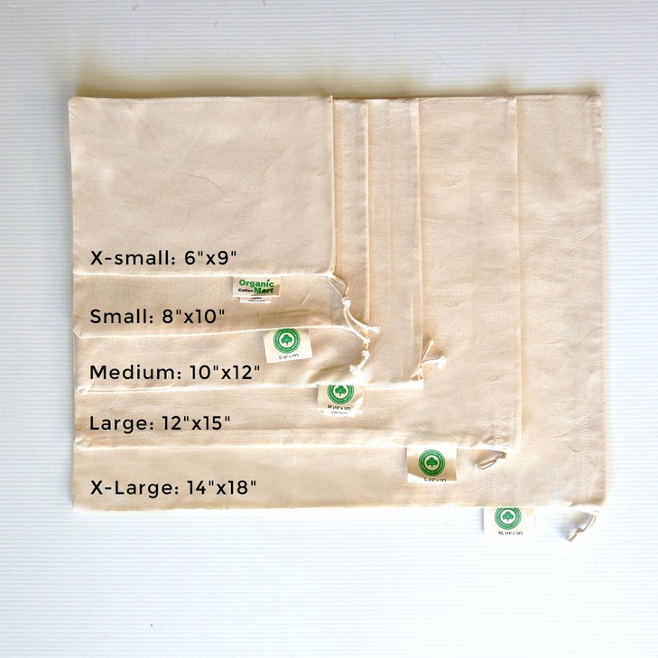 Reusable Produce Bags Cotton Washable - Organic Cotton Vegetable Bags - Cloth Bag with Drawstring - Muslin Fabric Produce Bags - Bread Bag - Set of 6