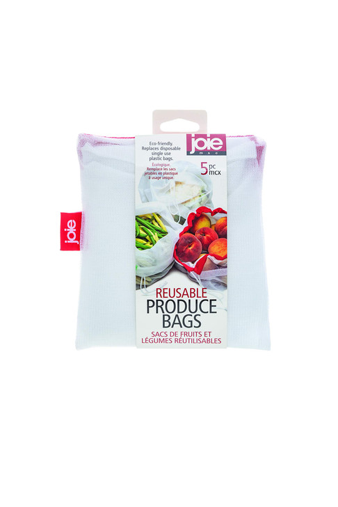 Joie Reusable Produce Bags 5pc Set, Sustainable, Nylon, Mesh, Machine Washable, Eco-Friendly, 5.5 x 6 inches