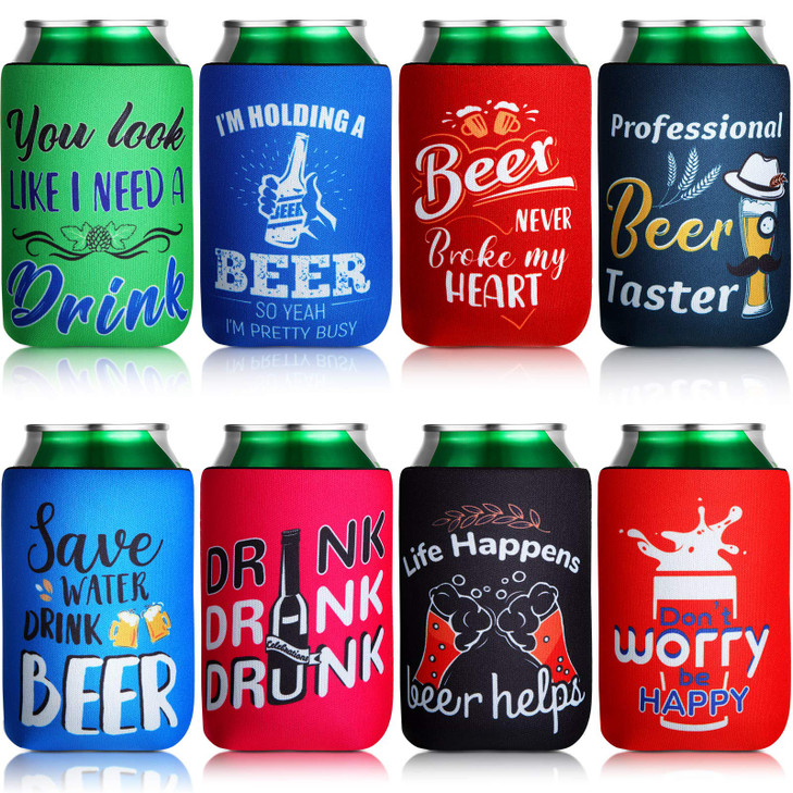 Insulated Neoprene Can Cooler Sleeves for Drink, Collapsible Beverages Drink Holders with Funny Quotes for Soda Cans, Bottles, Bbqs, Party Favors(8 P