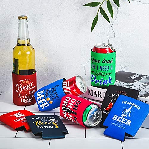 Insulated Neoprene Can Cooler Sleeves for Drink, Collapsible Beverages Drink Holders with Funny Quotes for Soda Cans, Bottles, Bbqs, Party Favors(8 P