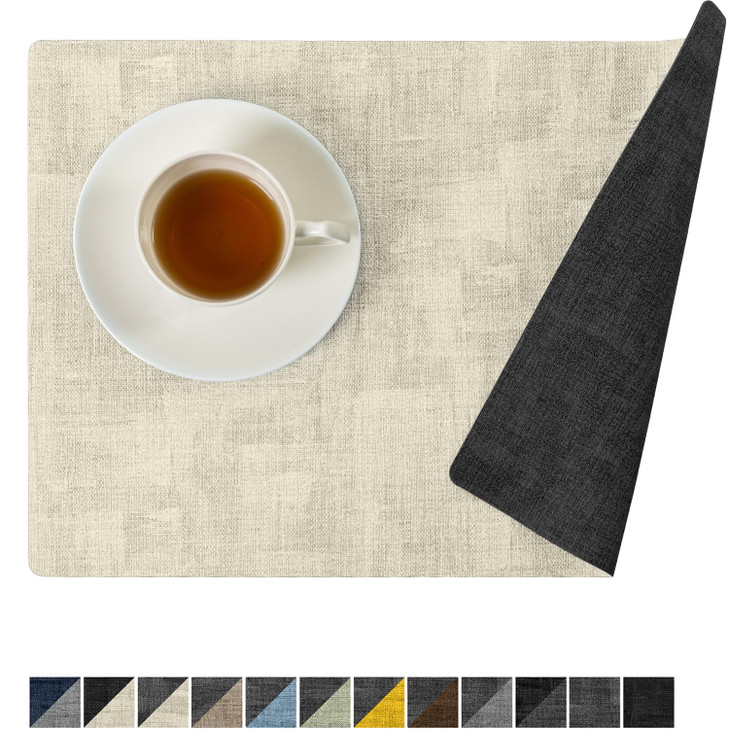 Romanstile Vinyl Placemats Set of 4-12x17 Inch, Reversible Waterproof Washable Non Slip Table Mats, Faux Leather Heat Resistant Wipeable Table Placem