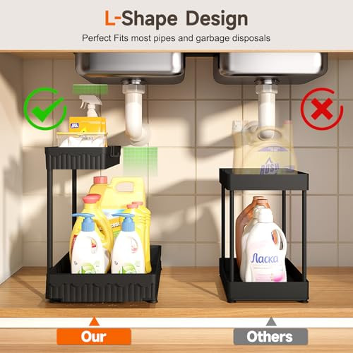 Sevenblue 3 Pack Multi-Purpose Under Sink Organizers and Storage, 2026 L-Shaped Pull Out Cabinet Organizer for Bathroom & Kitchen, Under Cabinet Orga