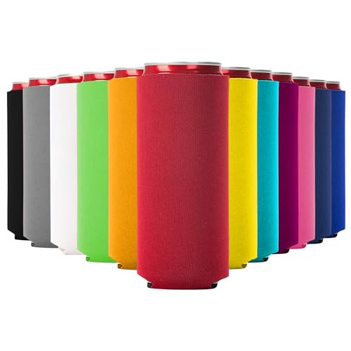 Slim Can Cooler Sleeves 12 Pack Blank Foldable Neoprene 12oz Can Insulators  Skinny Beverage Coolers for Beer & Soda  Sublimation-Ready (Assorted)