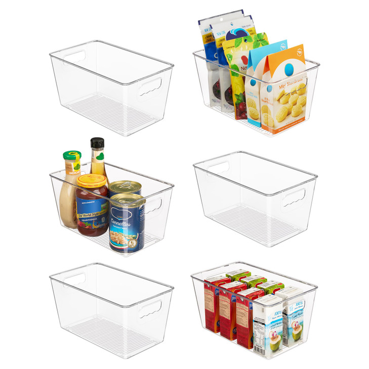 Vtopmart Clear Plastic Storage Bins, 6 PCS Pantry Organizer Bins with Handle for Refrigerator, Fridge, Cabinet, Kitchen, Countertops, Cupboard, Freez