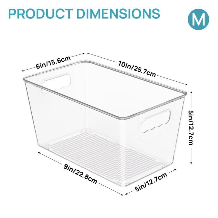 Vtopmart Clear Plastic Storage Bins, 6 PCS Pantry Organizer Bins with Handle for Refrigerator, Fridge, Cabinet, Kitchen, Countertops, Cupboard, Freez