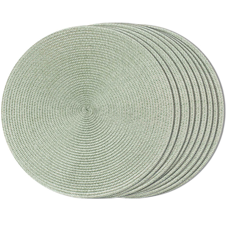FunWheat Round Braided Placemats Set of 8 Place Mats for Dining Table Woven Washable Non-Slip Table Mats 15 Inch(Fog Green,8pcs)