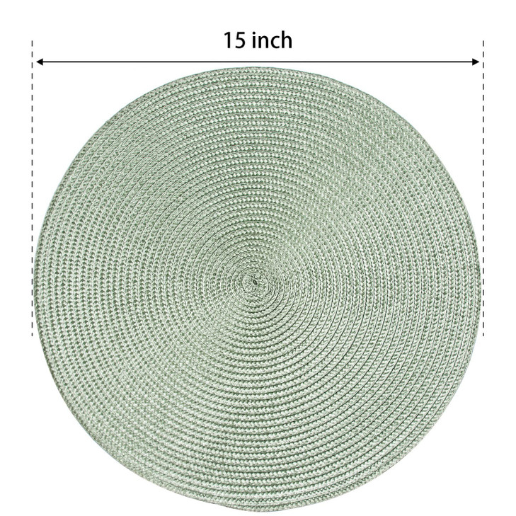 FunWheat Round Braided Placemats Set of 8 Place Mats for Dining Table Woven Washable Non-Slip Table Mats 15 Inch(Fog Green,8pcs)