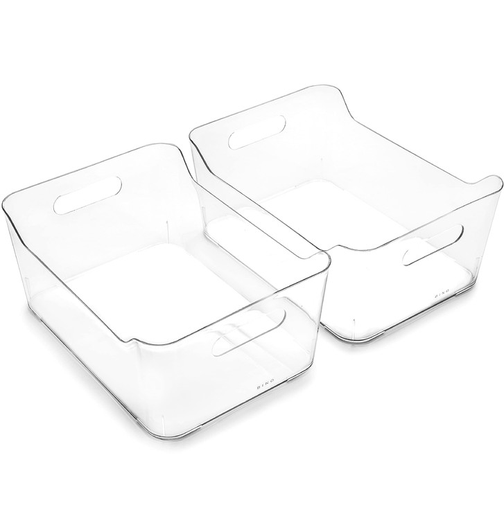 BINO | Plastic Storage Bins, Large - 2 Pack, Clear | THE SOHO COLLECTION | Pantry Organizers and Storage Containers | Fridge Organizer Bins | Kitchen