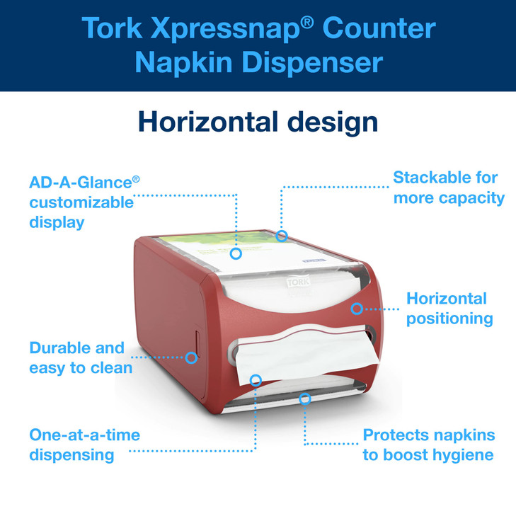 Tork Xpressnap Countertop Napkin Dispenser Red N4, Signature Range, 5.7" x 7.5" x 12.1", 6436000
