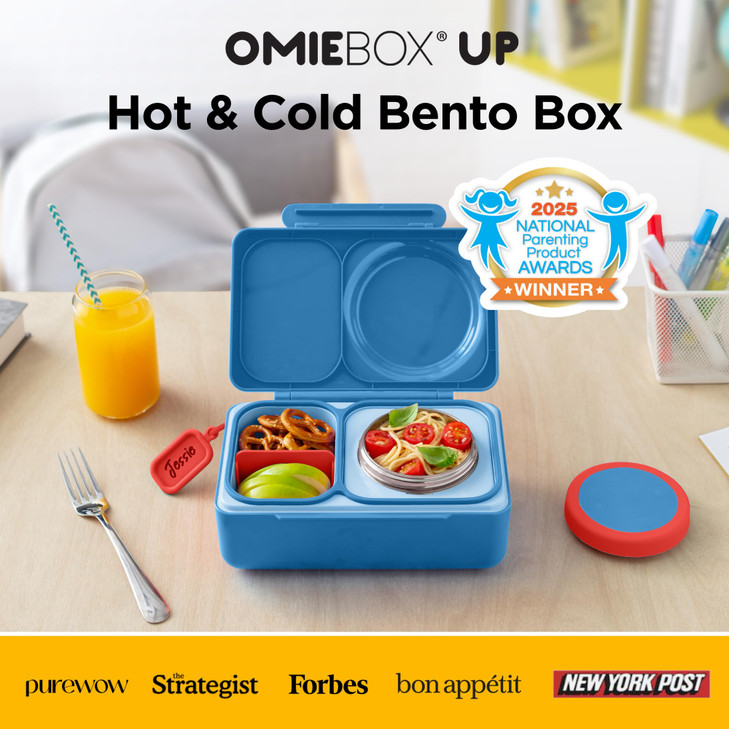 Omie OmieBox UP bento Box for Kids | Insulated Lunch Box | Leak Proof Vacuum Insulated Thermal Food jar | Cooler ice Pack | 2 Compartments (Cosmic Bl