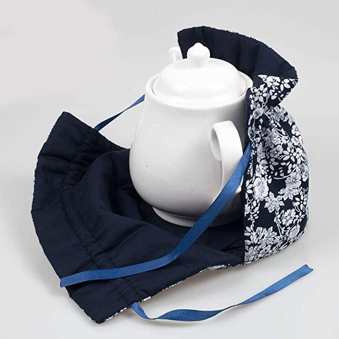 Cotton Tea Cozy, Navy Floral Tea Pot Warmer Vintage Decorative Dust Proof Teapot Cover with Insulation Pad to Keep Tea Warm, Tea Cosy for Kitchen Hom