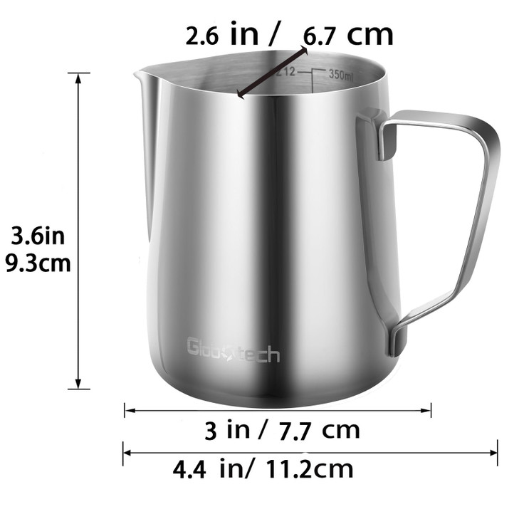 Stainless Steel Milk Frothing Pitcher 12 Oz, 350ml Latte Art Cup Espresso Machine Accessories, Steaming Jug for Cappuccino Coffee Milk Hot Chocolate