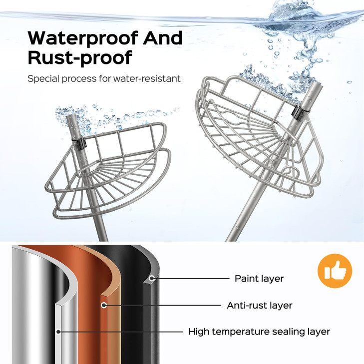 HAMITOR Corner Shower Caddy Tension Pole: 4-Tier Rust-Resistant Adjustable Bathroom Organizer Shelves - 47-121 Inch No-Drill Quick Installation - Spa