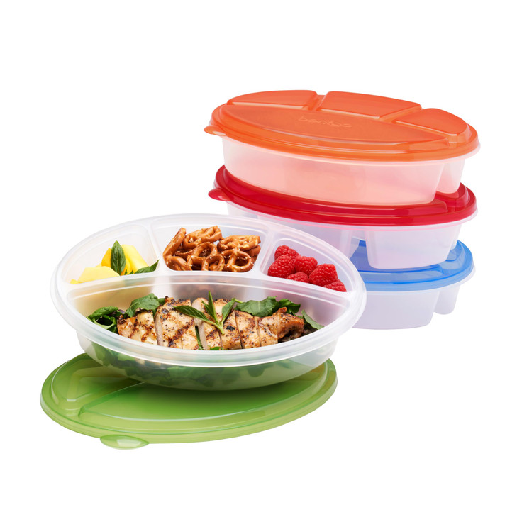 Bentgo Easyboxes 4-Compartment Oval Containers - Patented Design 8-Piece Set; 4 Trays & 4 Fitted Lids Seal in Freshness; Reusable Food Storage & Meal