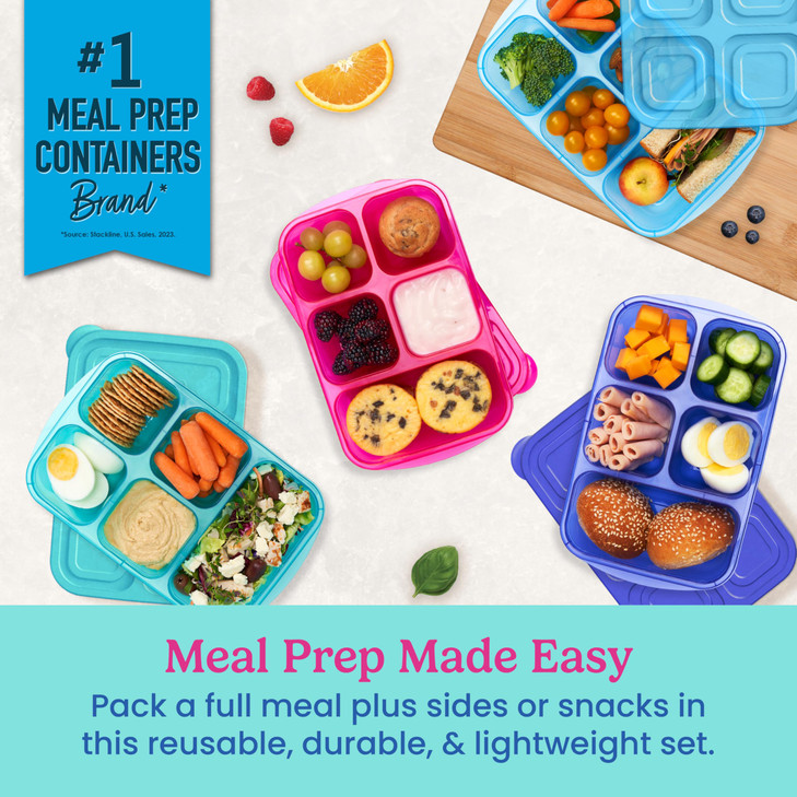 Bentgo Easyboxes - Reusable 5-Compartment Food Containers, Stackable 8-Piece Set, 4 Trays & 4 Lids, BPA-Free Food Storage for Meal Prep, School, & Wo