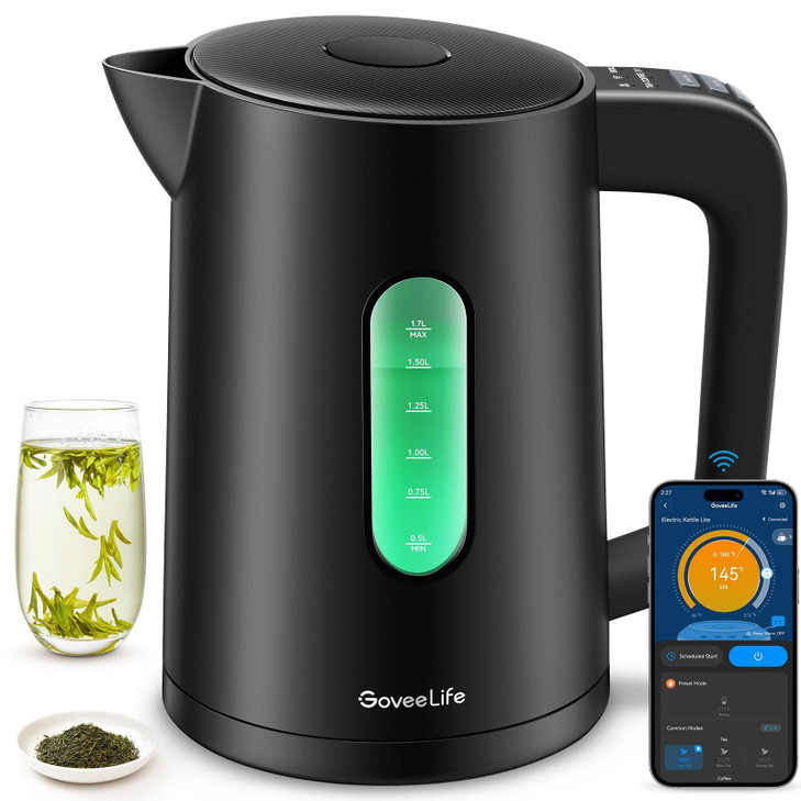GoveeLife Smart Kettle Temperature Control 1.7L, 1500w WiFi Tea Kettle Electric with LED Indicator Lights, Remotely Control, 2H Keep Warm, 4 Presets
