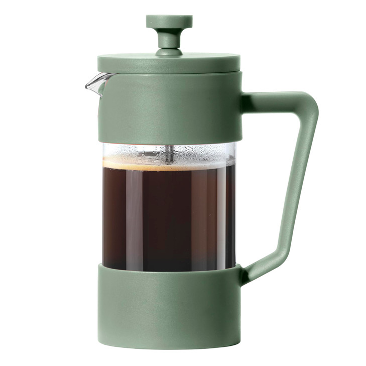 Oggi French Press Coffee Maker (12oz)- Borosilicate Glass, Coffee Press, Single Cup French Press, 3 cup Capacity, Olive