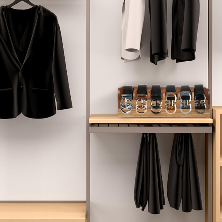 MinBoo Acacia Wood Belt Organizer Box,6 Grids Belt Rack for Closet and Drawer, Belt Storage Organizer and Displayer for Men Women