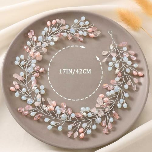 GORAIS Rhinestone Wedding Hair Accessories Pink Bridal Headpiece Prom Hair Vine for Brides and Women