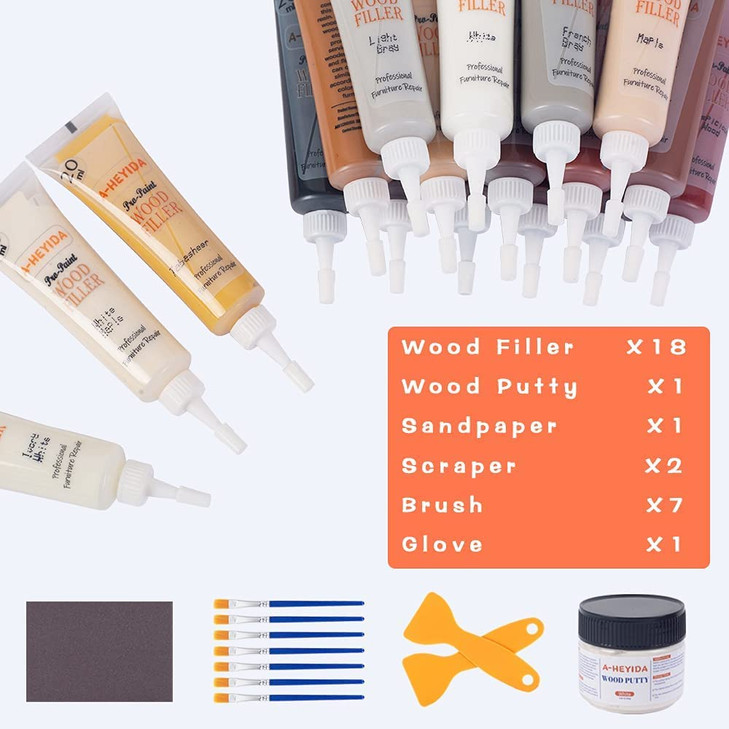 Wood Furniture Repair Kit - 18 Colors Wood Filler Hardwood Laminate Vinyl Floor Repair Kit Wood Putty Cabinet Touch Up Kit - Cover Scratches, Stains,
