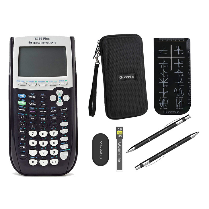 Texas Instruments TI-84 Plus Graphing Calculator + Guerrilla Zipper Case + Essential Graphing Calculator Accessory Kit (Black)