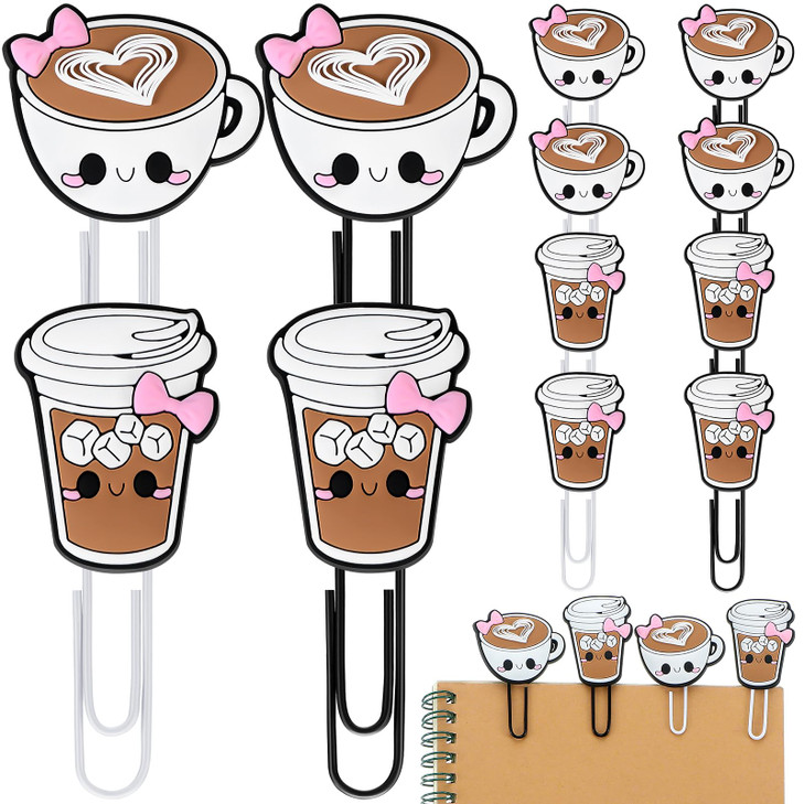 Humyoun 12 Pcs Coffee Cup Shape Paper Clips Funny Cute Paperclips Bookmarks Planner Clips Teacher Appreciation Gift Supplies for Employee Office Supp