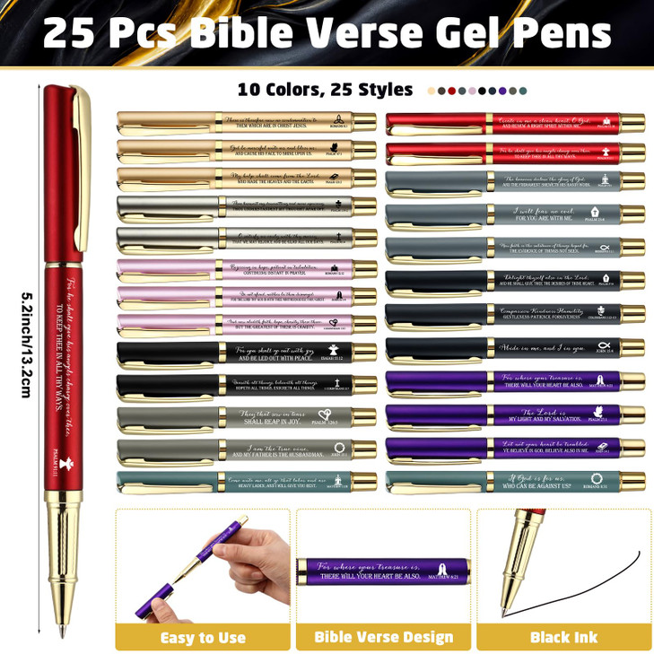 Feifeiya 75 Pcs Christian Church Gifts 25 Bible Verse Pens 25 Religious Keychains 25 Emergency Number Bookmarks Bible Study Gifts for Women Men Sunda